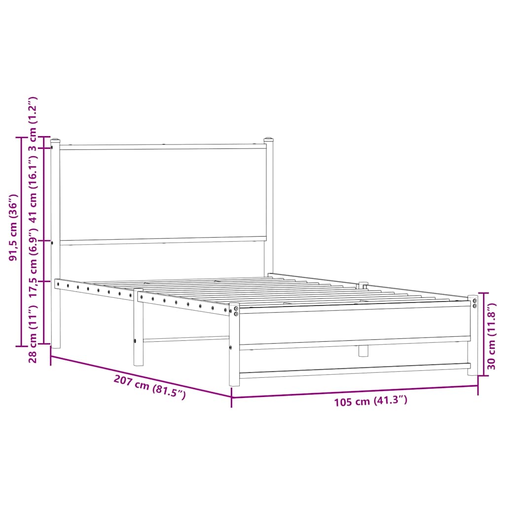 vidaXL Metal Bed Frame without Mattress Brown Oak 100x200 cm