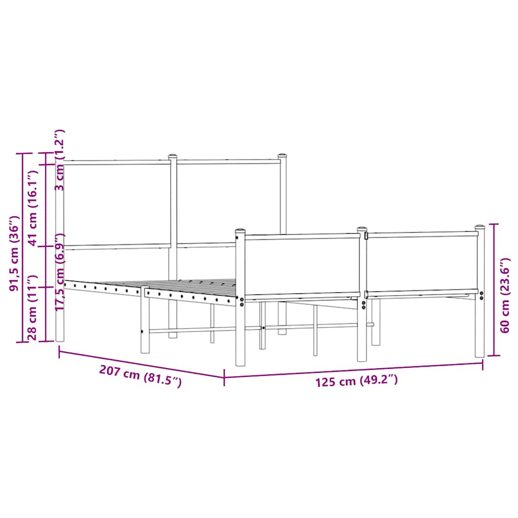 vidaXL Metal Bed Frame without Mattress Brown Oak 120x200 cm
