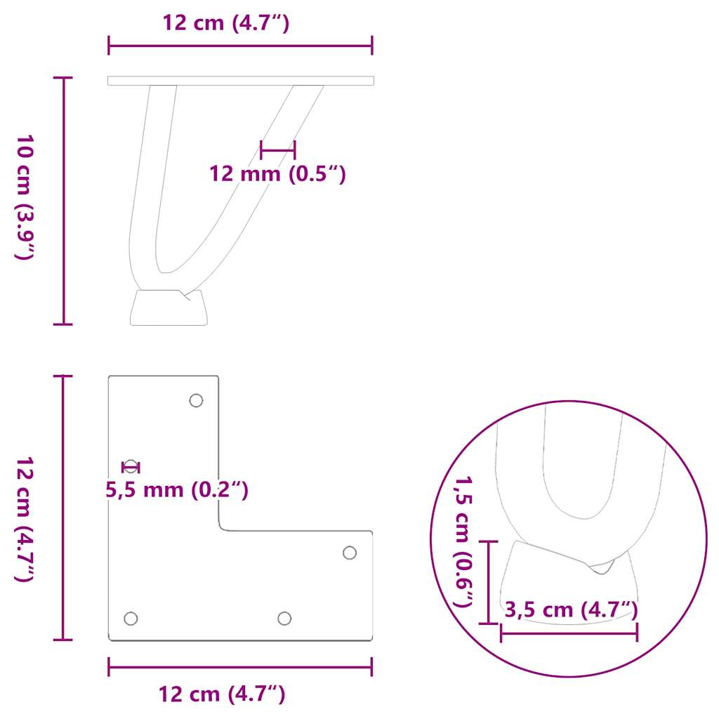 vidaXL Hairpin Legs for Coffee Table 4 pcs Black 10 cm Solid Steel