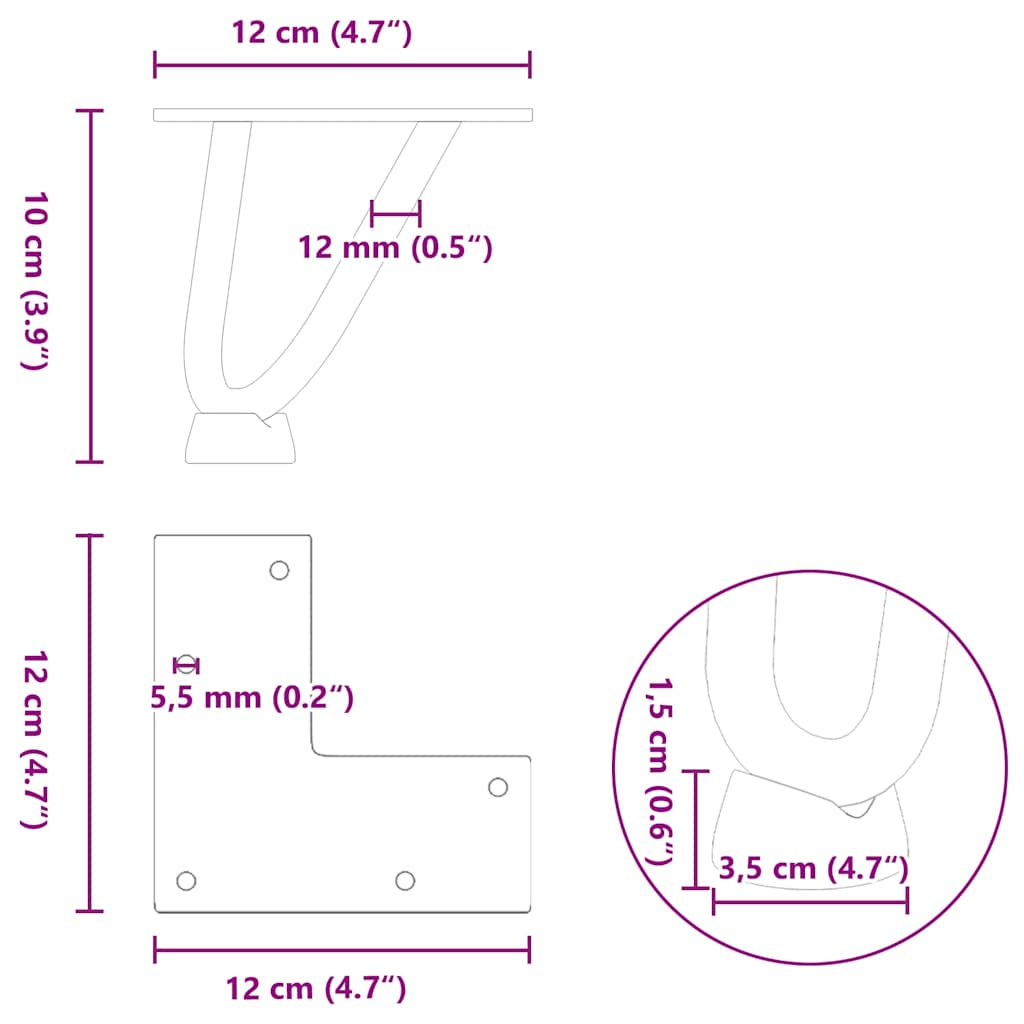 vidaXL Hairpin Legs for Coffee Table 4 pcs Natural Steel 10 cm Solid Steel