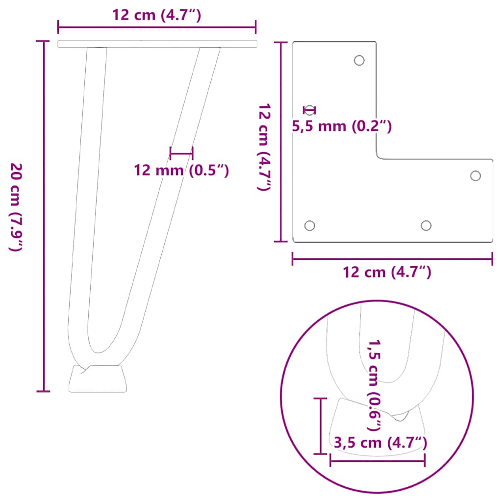 vidaXL Hairpin Legs for Coffee Table 4 pcs Natural Steel 20 cm Solid Steel