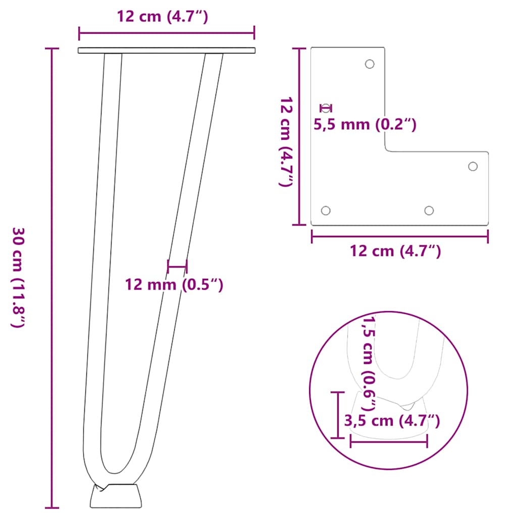 vidaXL Hairpin Legs for Coffee Table 4 pcs White 30 cm Solid Steel