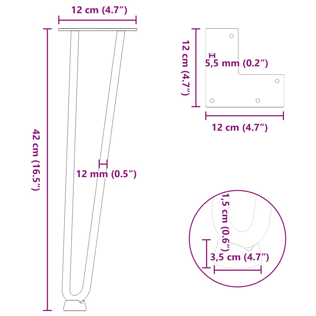 vidaXL Hairpin Legs for Coffee Table 4 pcs Black 42 cm Solid Steel