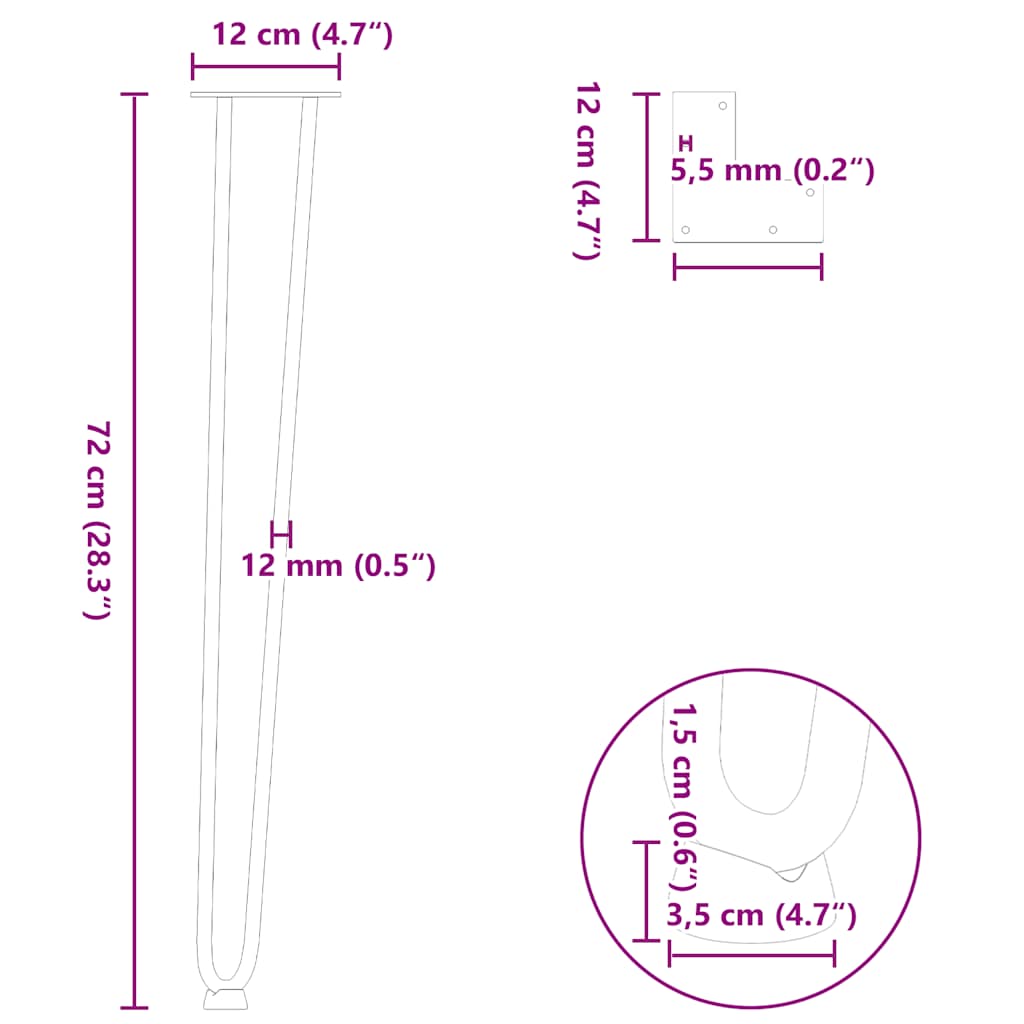 vidaXL hairpin legs for console tables for Console Table 4 pcs Black 72 cm Solid Steel