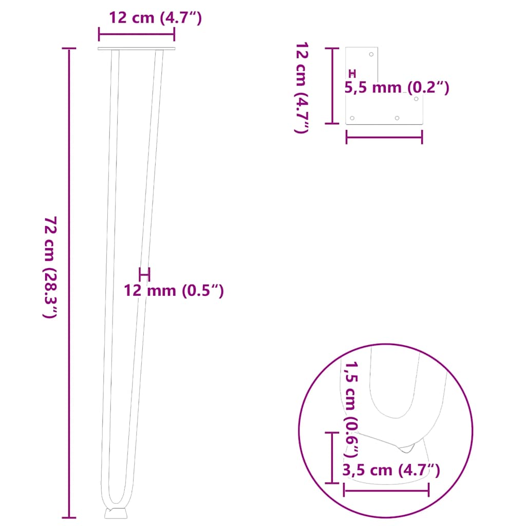 vidaXL hairpin legs for console tables for Console Table 4 pcs White 72 cm Solid Steel