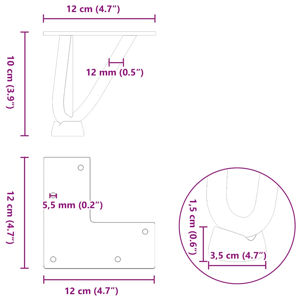 vidaXL Hairpin Legs for Coffee Table 4 pcs Black 10 cm Solid Steel