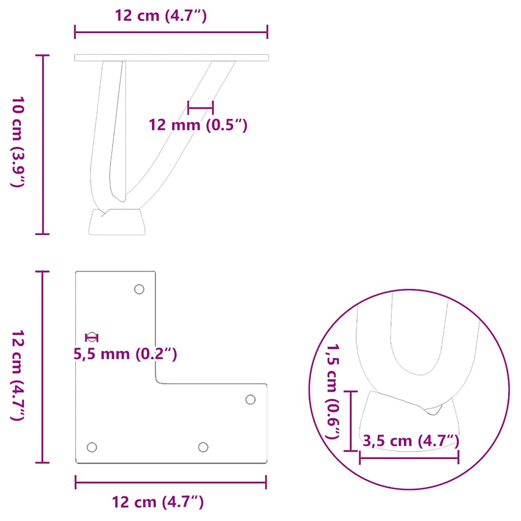 vidaXL Hairpin Legs for Coffee Table 4 pcs White 10 cm Solid Steel
