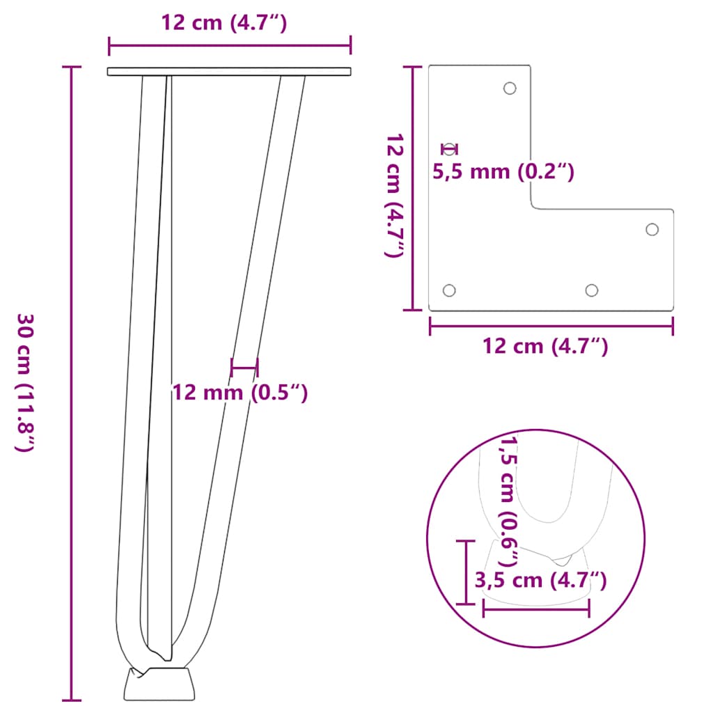 vidaXL Hairpin Legs for Coffee Table 4 pcs White 30 cm Solid Steel