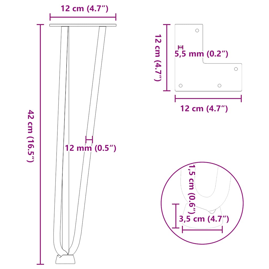 vidaXL Hairpin Legs for Coffee Table 4 pcs Black 42 cm Solid Steel