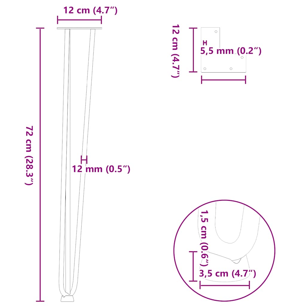 vidaXL hairpin legs for console tables for Console Table 4 pcs White 72 cm Solid Steel