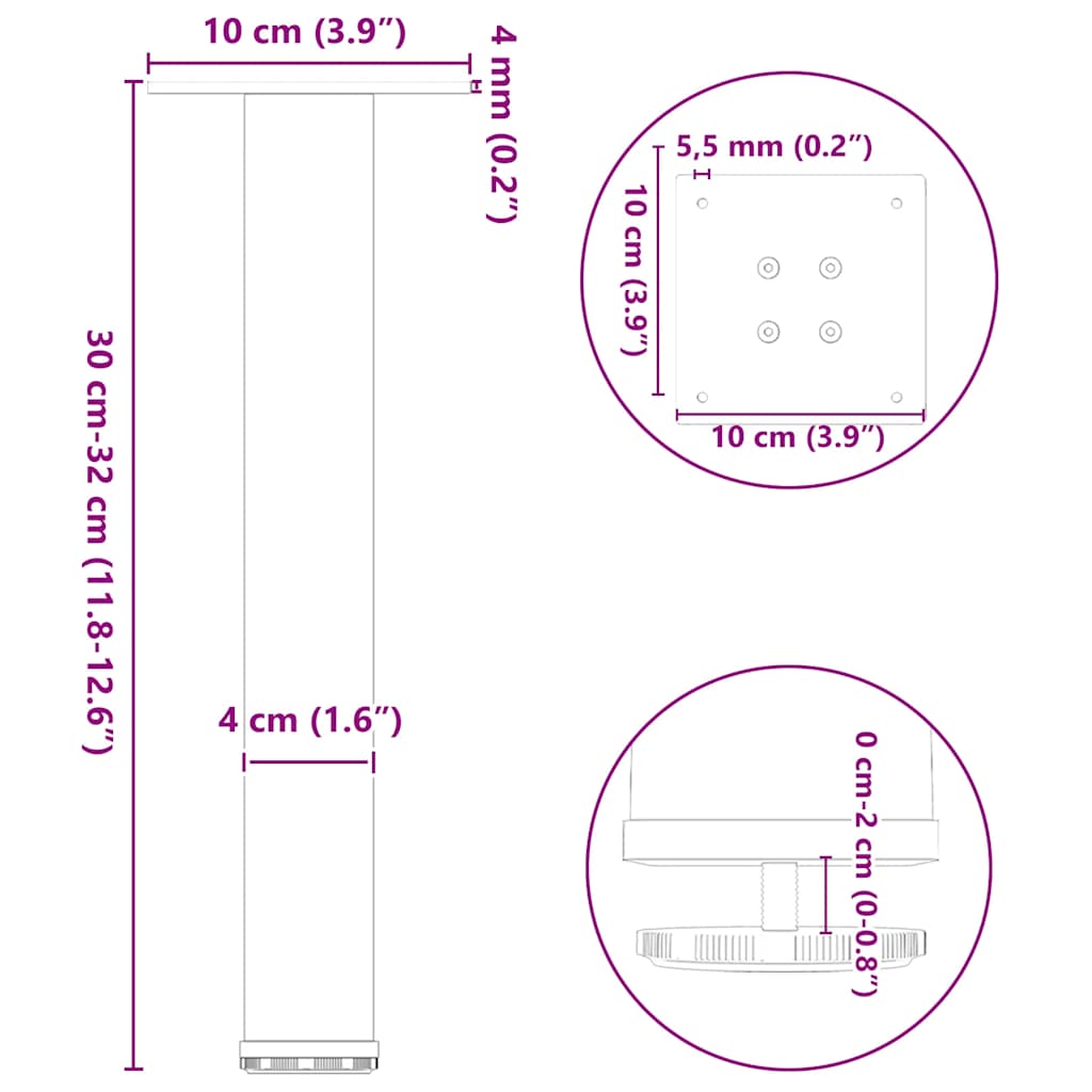 vidaXL Coffee Table Legs 4 pcs Black 30-32 cm Steel