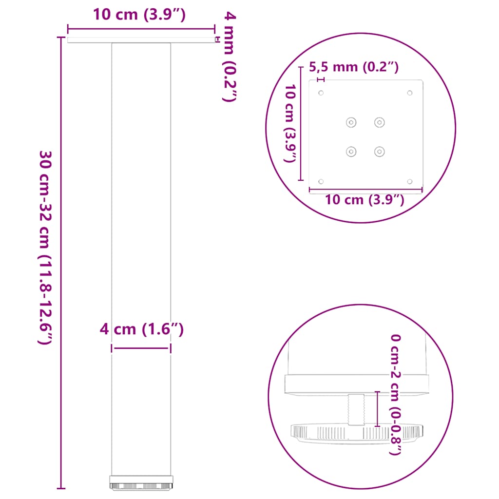 vidaXL Coffee Table Legs 4 pcs White 30-32 cm Steel