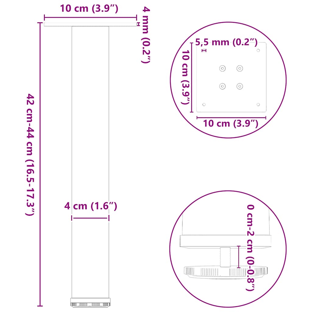 vidaXL Coffee Table Legs 4 pcs Natural Steel 42-44 cm Steel