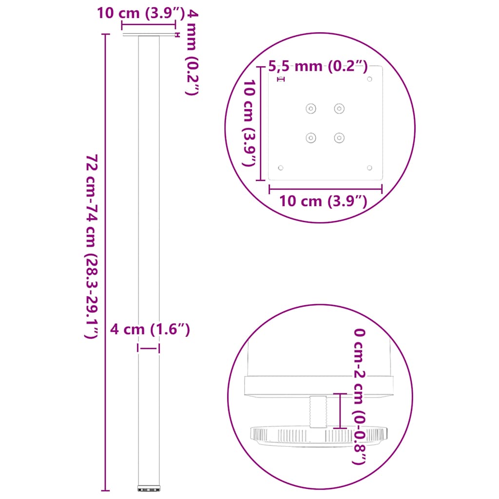vidaXL Console Table Legs 4 pcs White 72-74 cm Steel