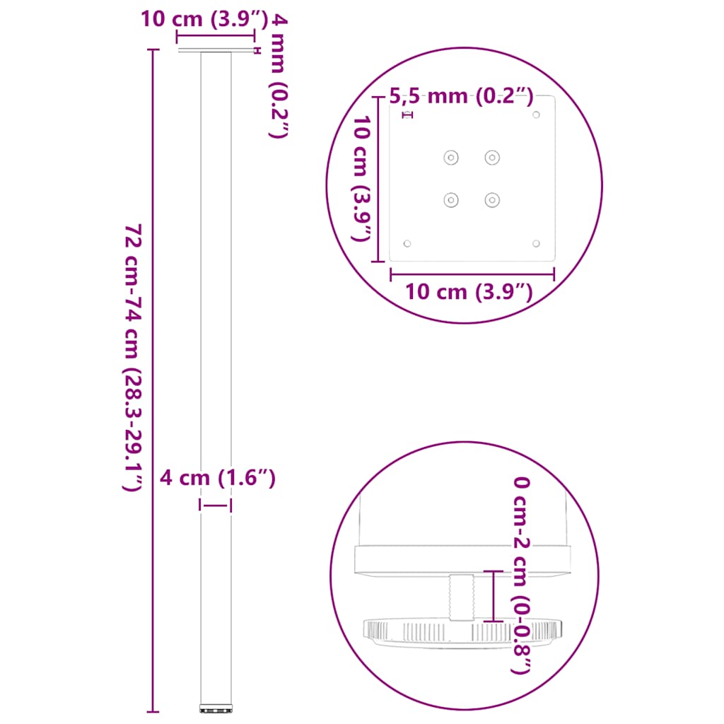 vidaXL Console Table Legs 4 pcs Natural Steel 72-74 cm Steel