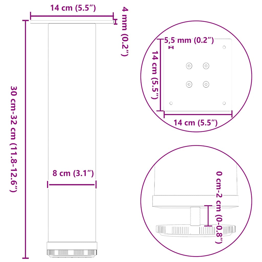 vidaXL Coffee Table Legs 4 pcs Natural Steel 30-32 cm Steel