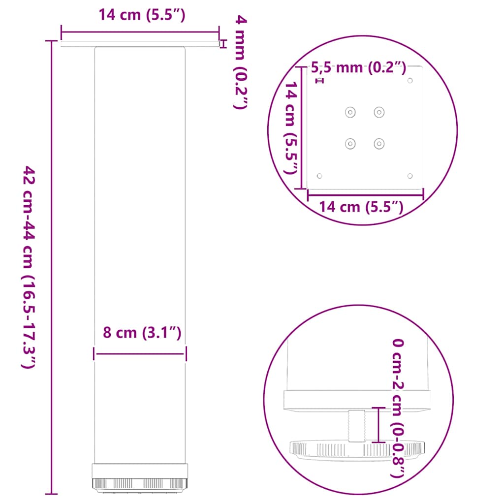 vidaXL Coffee Table Legs 4 pcs Black 42-44 cm Steel