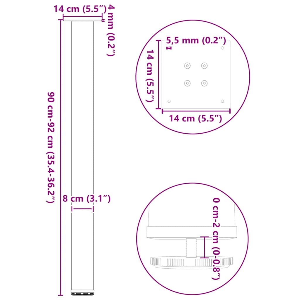 vidaXL Bar Table Legs 4 pcs Anthracite 90-92 cm Steel