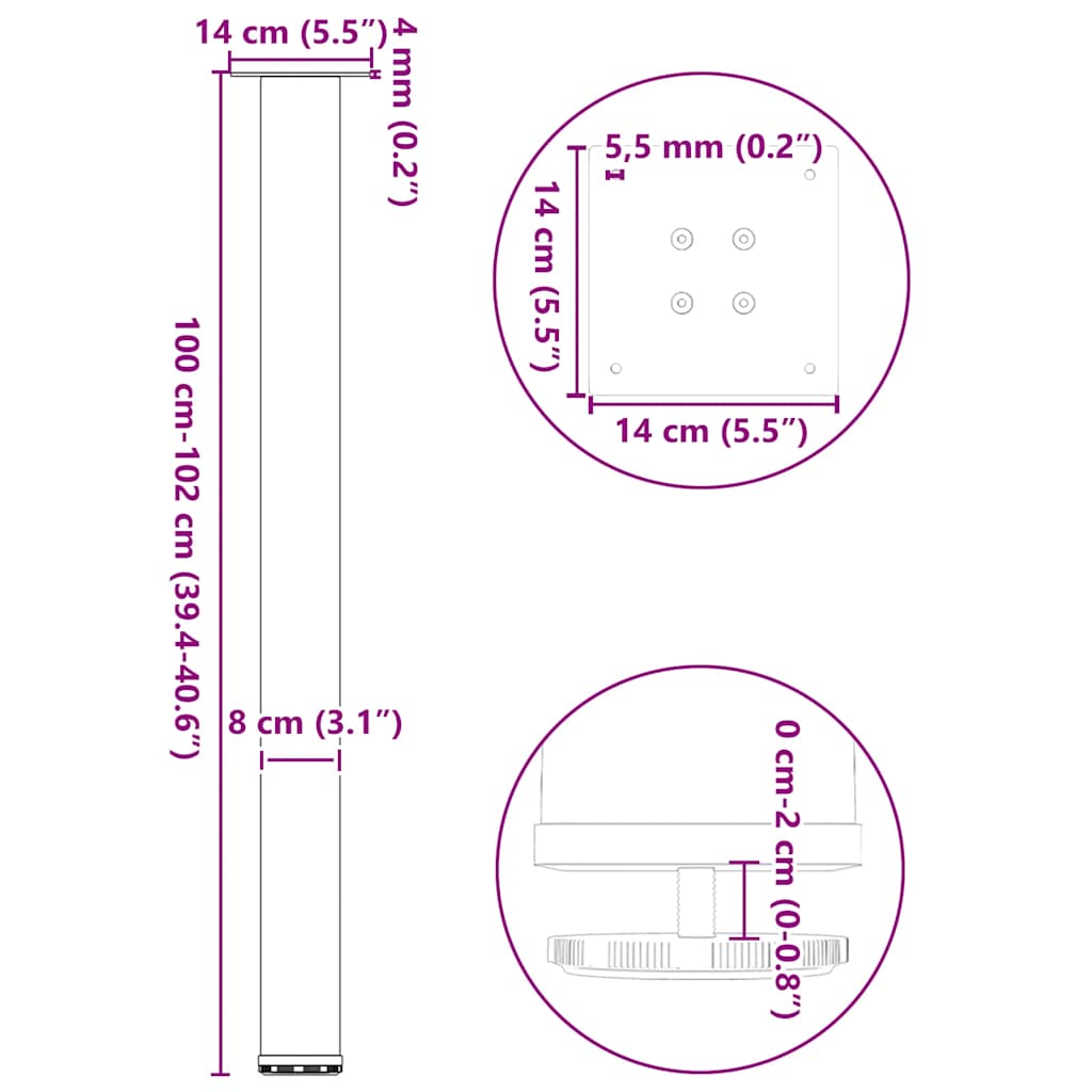 vidaXL Bar Table Legs 4 pcs Black 100-102 cm Steel