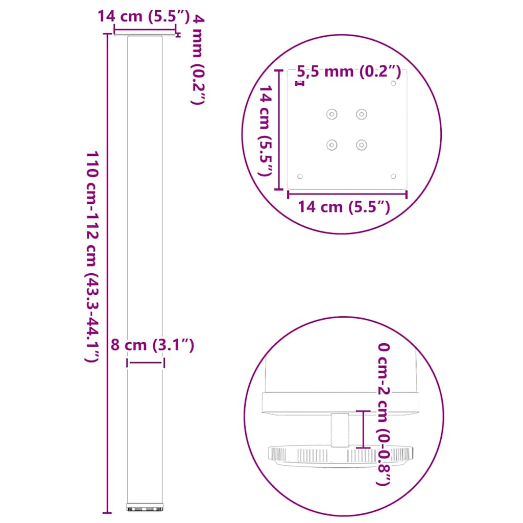 vidaXL Bar Table Legs 4 pcs Black 110-112 cm Steel