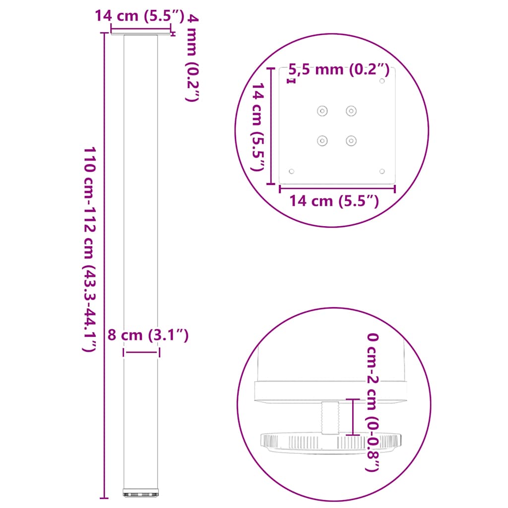 vidaXL Bar Table Legs 4 pcs White 110-112 cm Steel