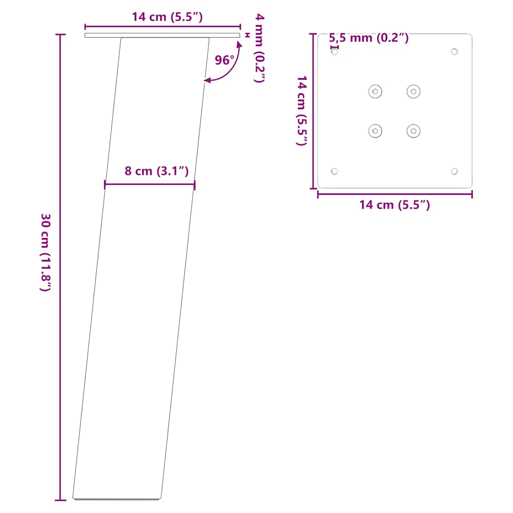 vidaXL Coffee Table Legs 4 pcs Black 30 cm Steel