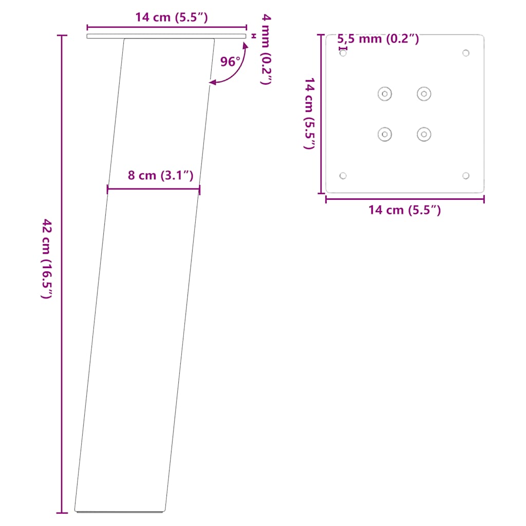 vidaXL Coffee Table Legs 4 pcs White 42 cm Steel
