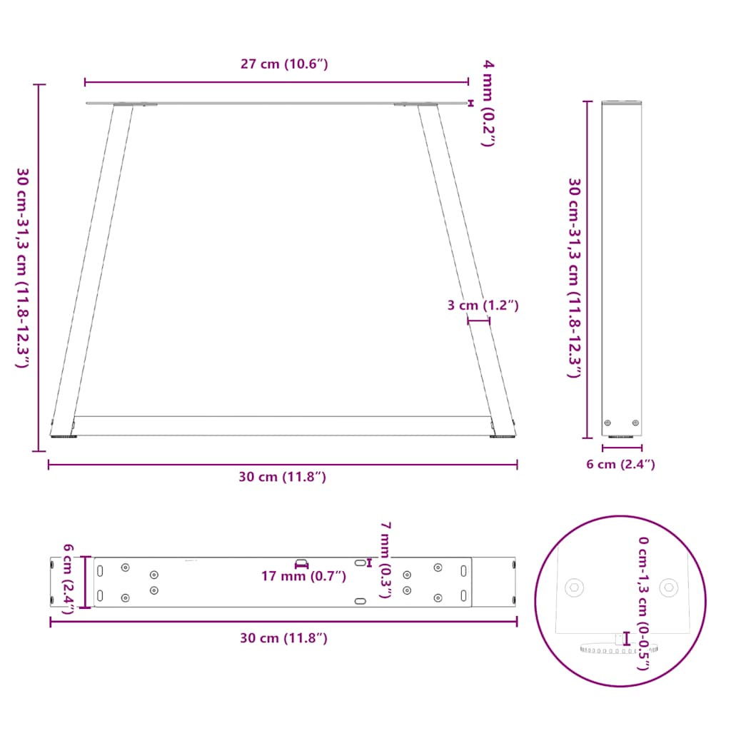 vidaXL Coffee Table Legs V-Shape 2 pcs White 30x(30-31.3) cm Steel