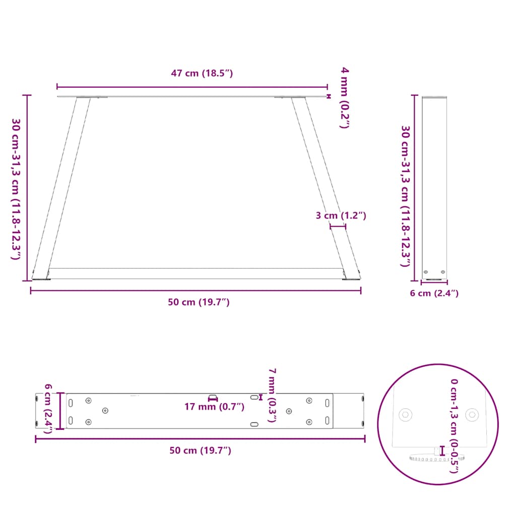 vidaXL Coffee Table Legs V-Shape 2 pcs Anthracite 50x(30-31.3)cm Steel