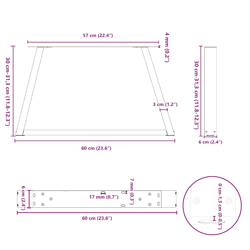vidaXL Coffee Table Legs V-Shape 2 pcs Black 60x(30-31.3) cm Steel