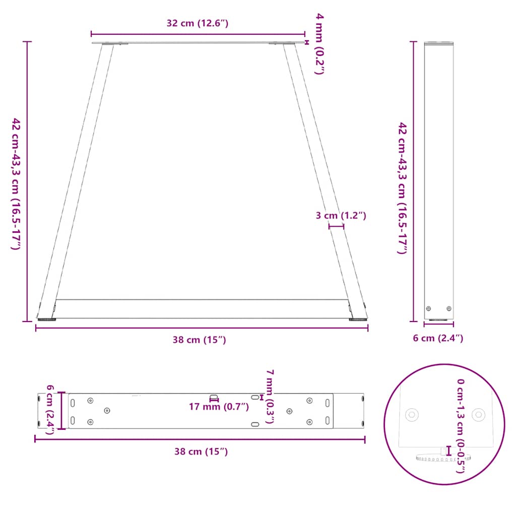vidaXL Coffee Table Legs V-Shape 2 pcs Black 38x(42-43.3) cm Steel