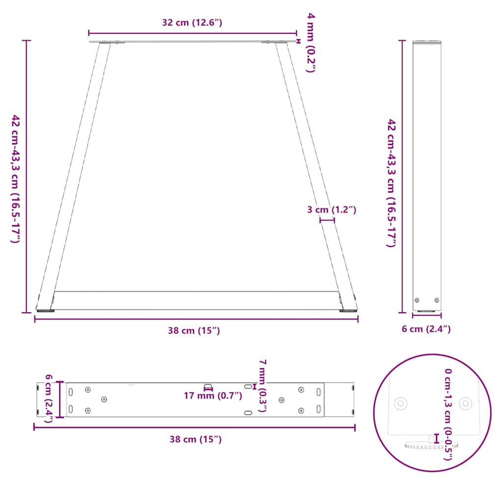 vidaXL Coffee Table Legs V-Shape 2 pcs Anthracite 38x(42-43.3)cm Steel