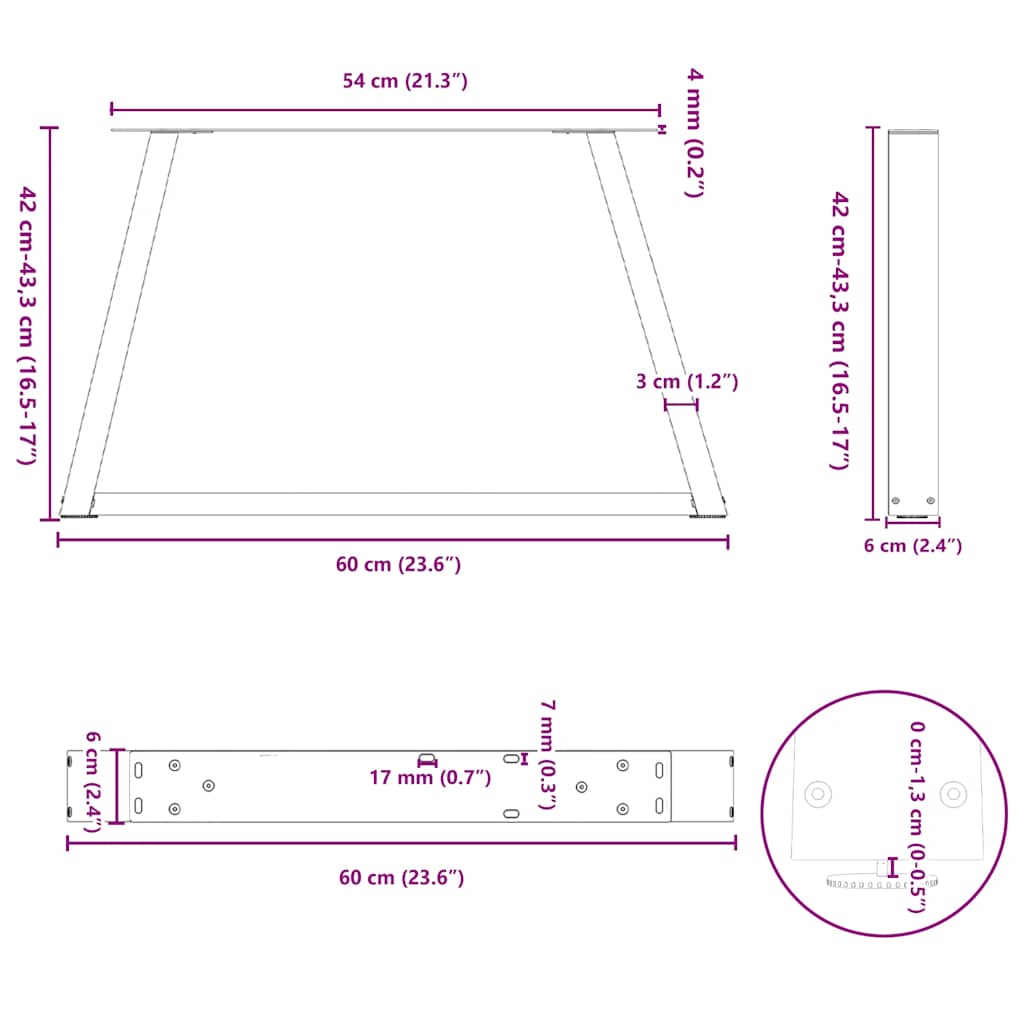 vidaXL Coffee Table Legs V-Shape 2 pcs Black 60x(42-43,3) cm Steel