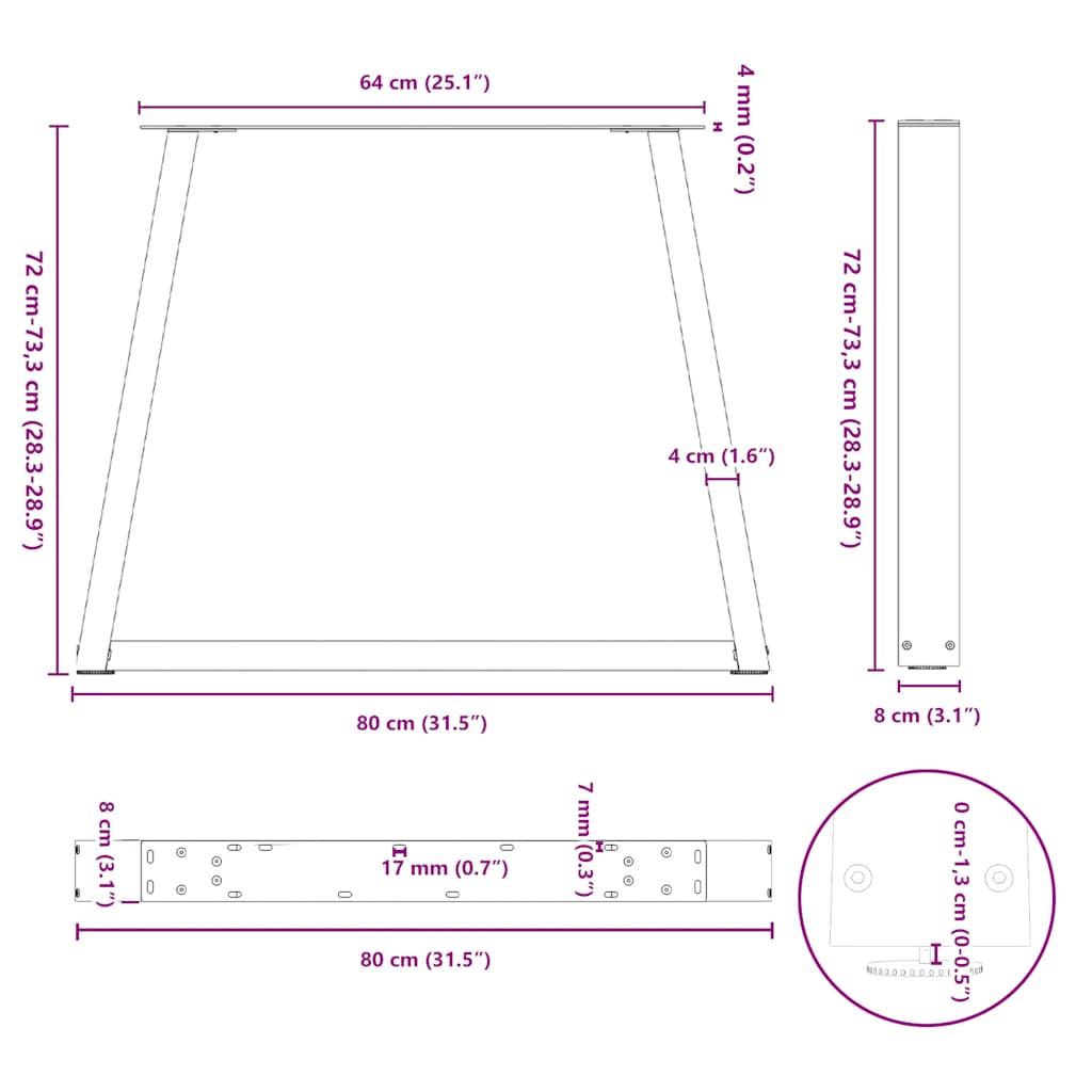 vidaXL Dining Table Legs V-Shape 2 pcs Black 80x(72-73,3) cm Steel
