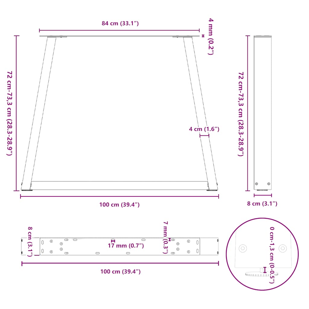 vidaXL Dining Table Legs V-Shape 2 pcs Black 100x(72-73,3) cm Steel