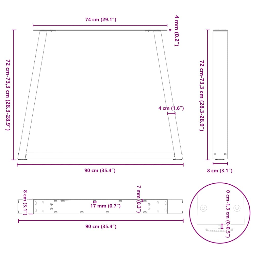 vidaXL Dining Table Legs V-Shape 3 pcs Anthracite 90x(72-73.3)cm Steel