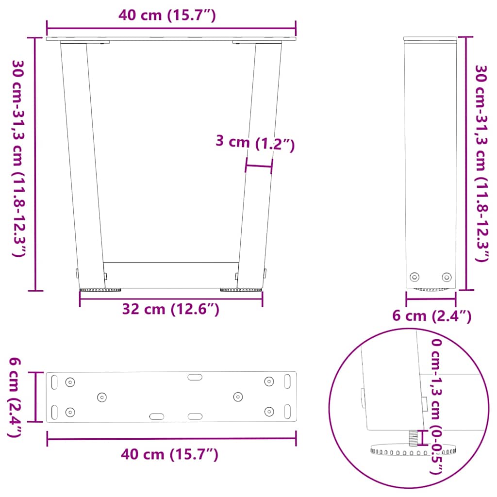 vidaXL Coffee Table Legs V-Shape 2 pcs Anthracite 40x(30-31.3) cm Steel