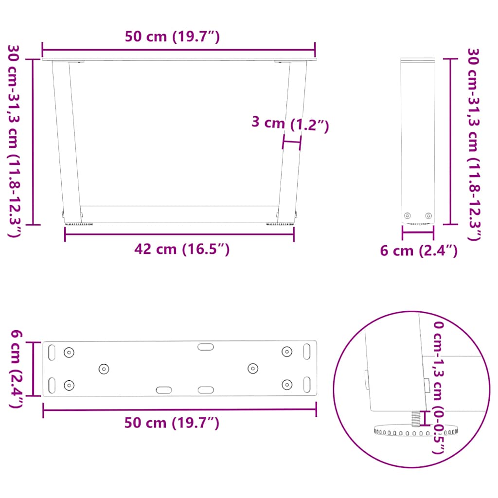 vidaXL Coffee Table Legs V-Shape 2 pcs Anthracite 50x(30-31.3) cm Steel