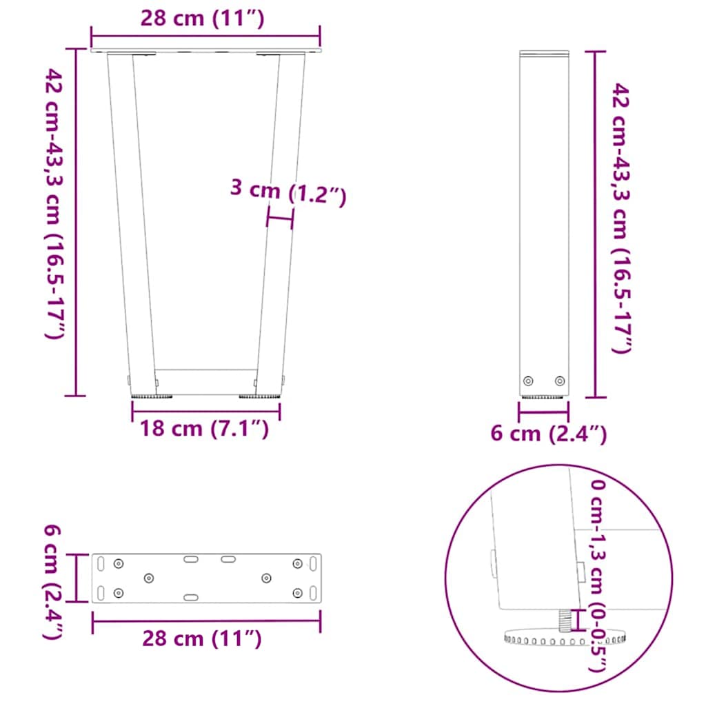 vidaXL Coffee Table Legs V-Shape 2 pcs Anthracite 28x(42-43.3)cm Steel