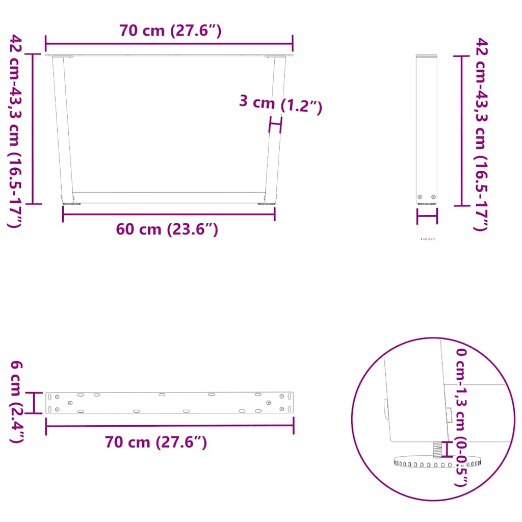 vidaXL Coffee Table Legs V-Shape 2 pcs White 70x(42-43.3) cm Steel