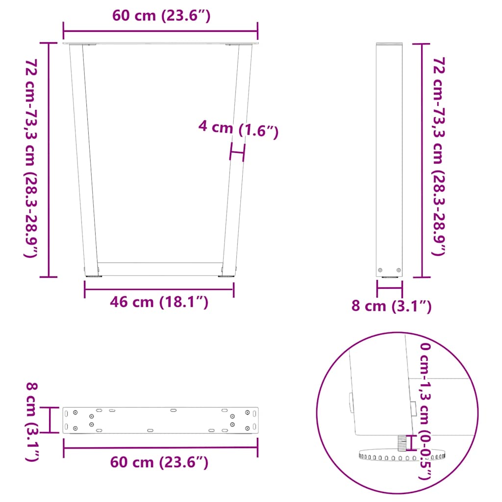 vidaXL Dining Table Legs V-Shape 2 pcs Anthracite 60x(72-73.3) cm Steel