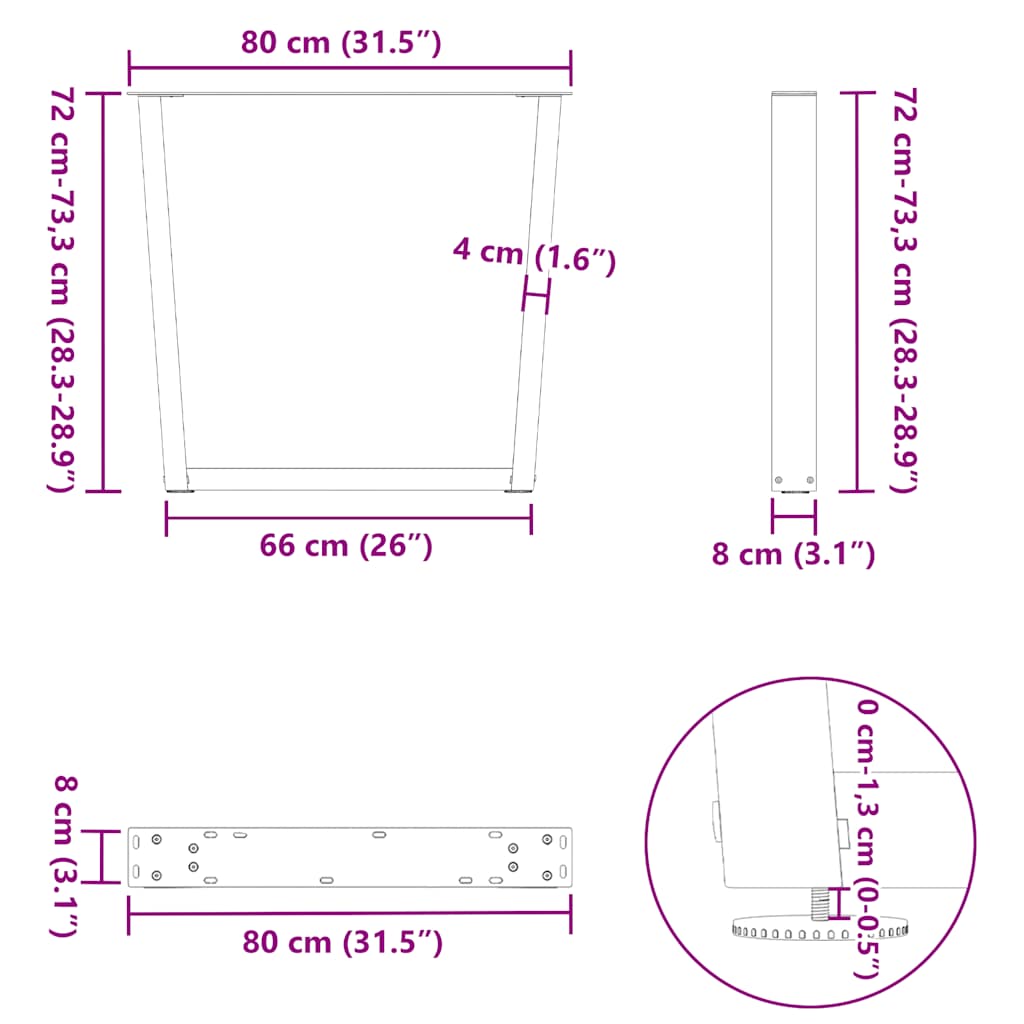 vidaXL Dining Table Legs V-Shape 2 pcs White 80x(72-73.3) cm Steel