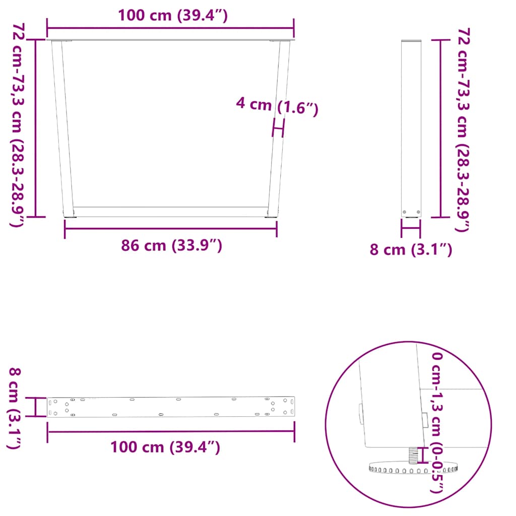 vidaXL Dining Table Legs V-Shape 2 pcs Anthracite 100x(72-73.3) cm Steel