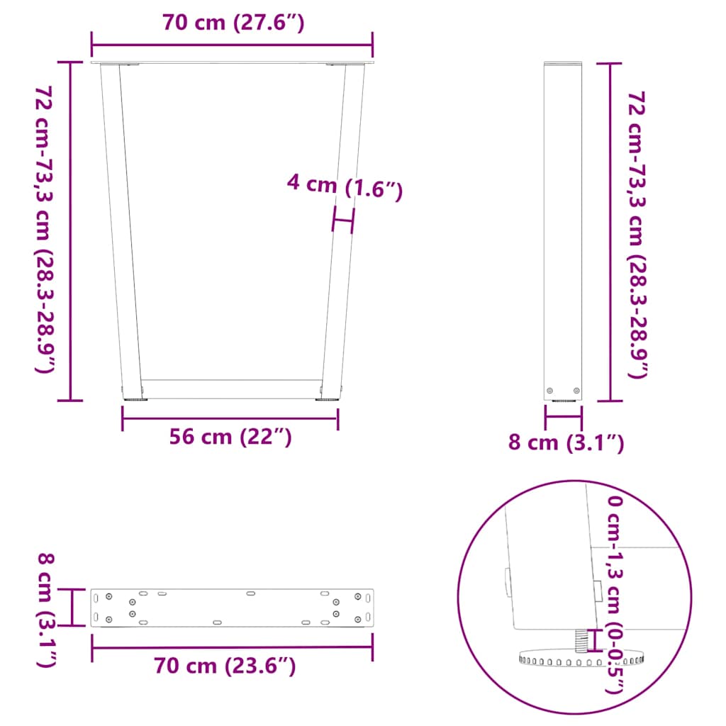 vidaXL Dining Table Legs V-Shape 3 pcs Anthracite 70x(72-73.3) cm Steel