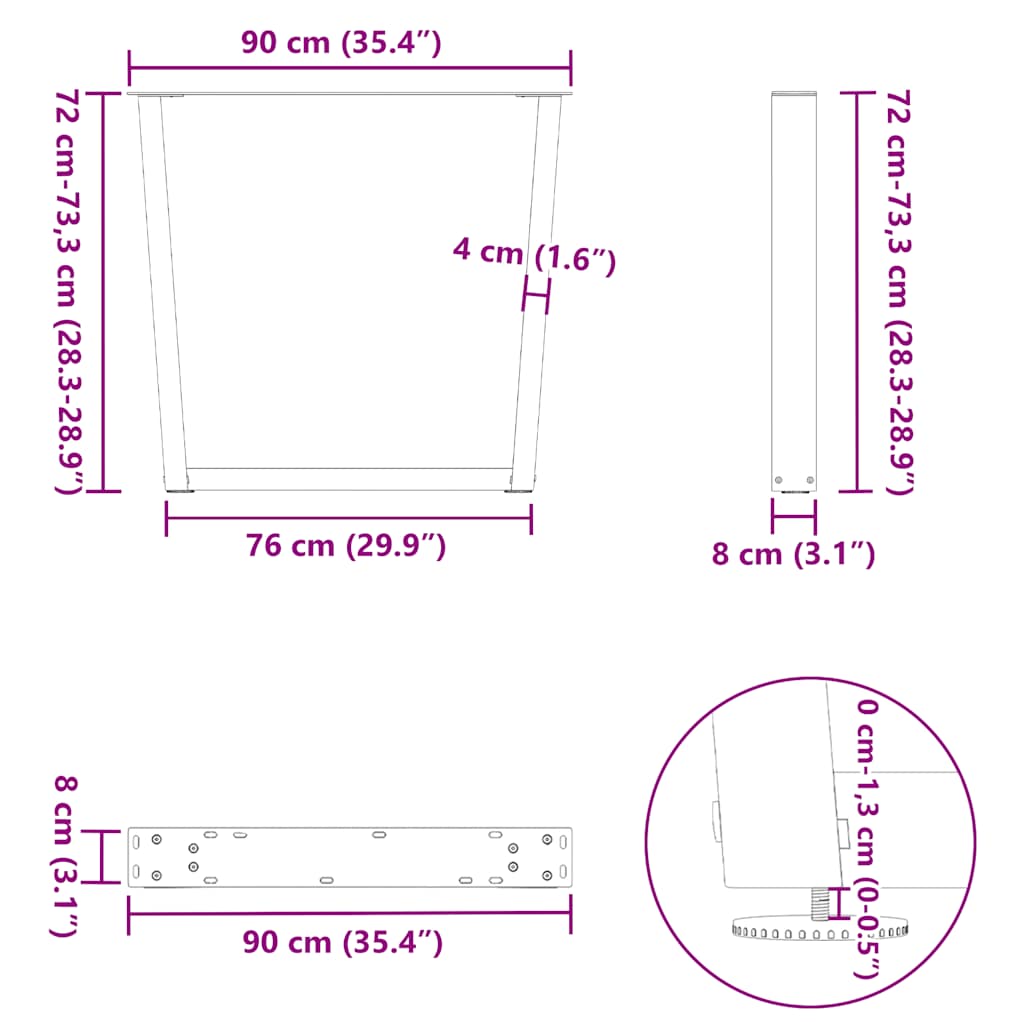 vidaXL Dining Table Legs V-Shape 3 pcs White 90x(72-73.3) cm Steel