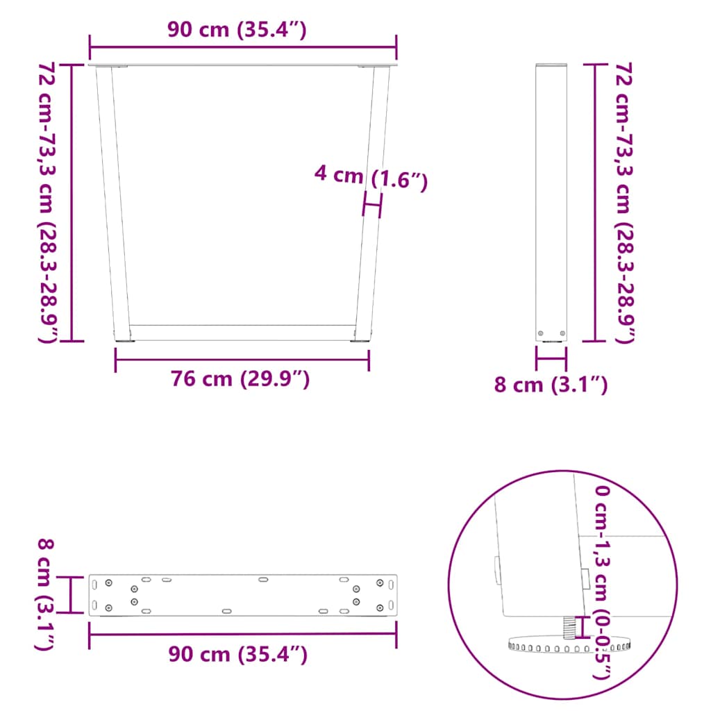 vidaXL Dining Table Legs V-Shape 3 pcs Anthracite 90x(72-73.3)cm Steel