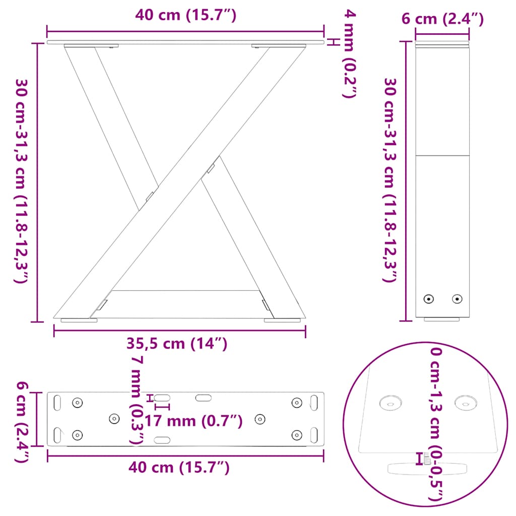 vidaXL Coffee Table Legs 2 pcs White 40x(30-31.3) cm Steel