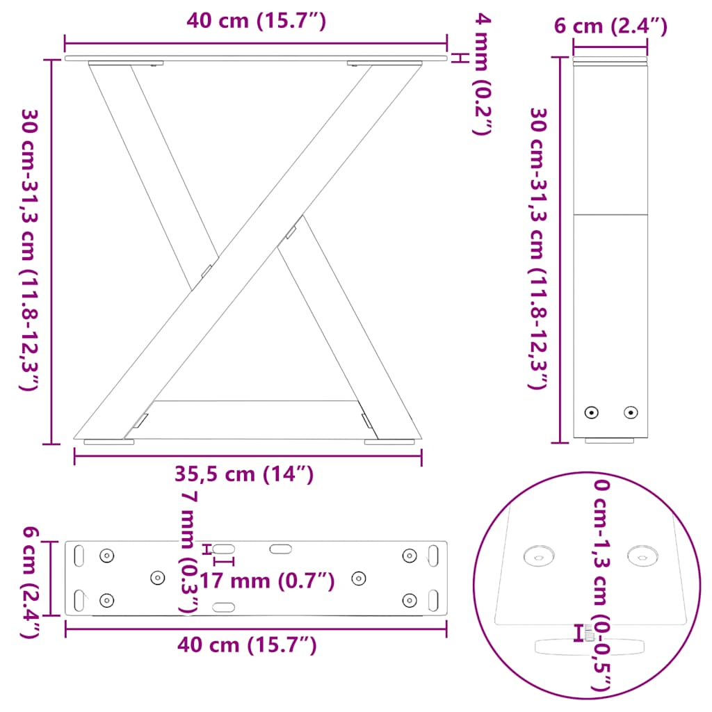 vidaXL Coffee Table Legs 2 pcs Anthracite 40x(30-31,3) cm Steel