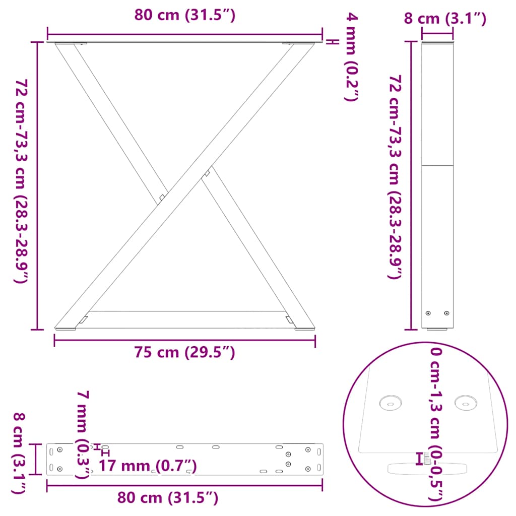 vidaXL Dining Table Legs 2 pcs Anthracite 80x(72-73.3) cm Steel