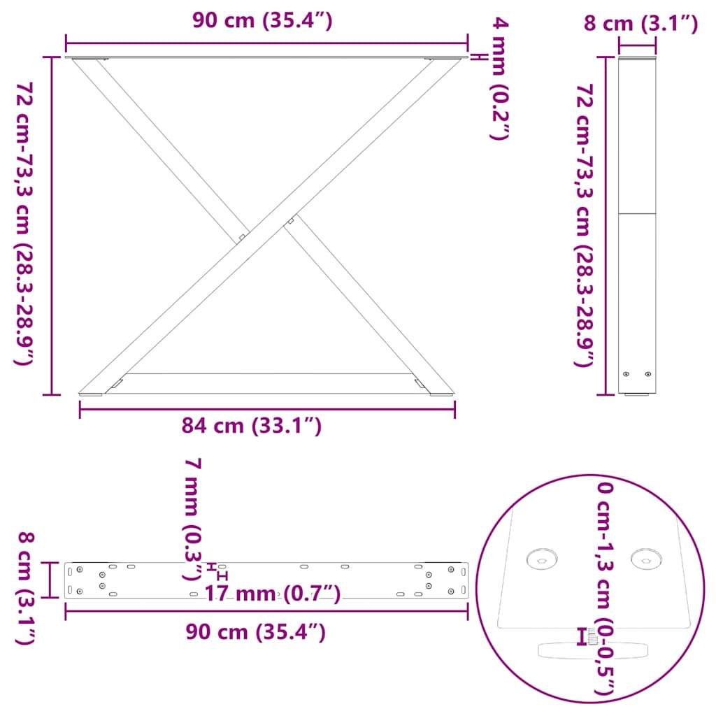 vidaXL Dining Table Legs 2 pcs White 90x(72-73,3) cm Steel